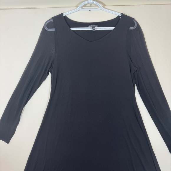 Eileen Fisher Silk A-Line Dress M Black Sheer Sleeve Minimalist Cocktail Elegant - Picture 3 of 10